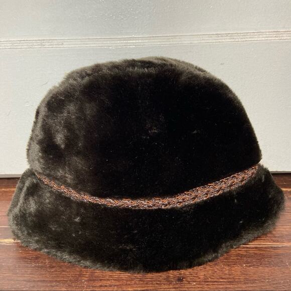 Vintage fur hat braided feather accent made in the USA size medium brown red - Picture 4 of 4